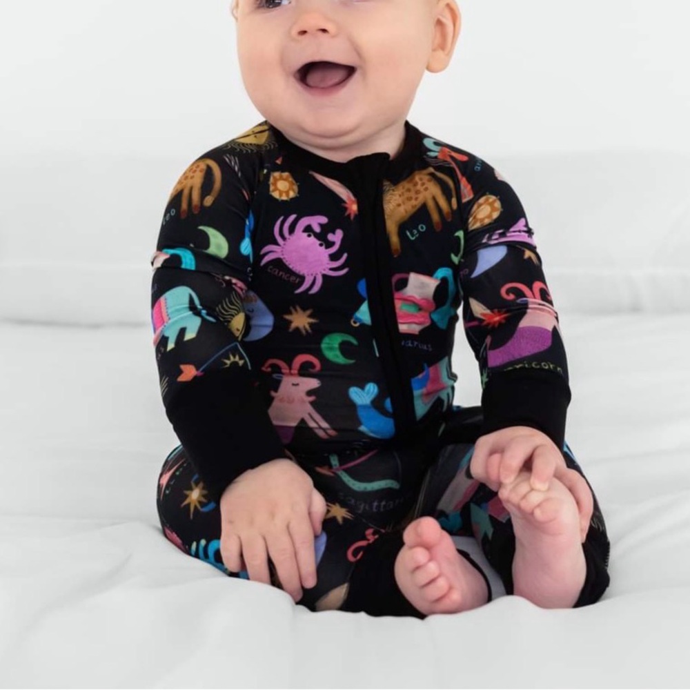 Little Sleepies Zippy Zodiac Print One-Piece Pajamas - Black